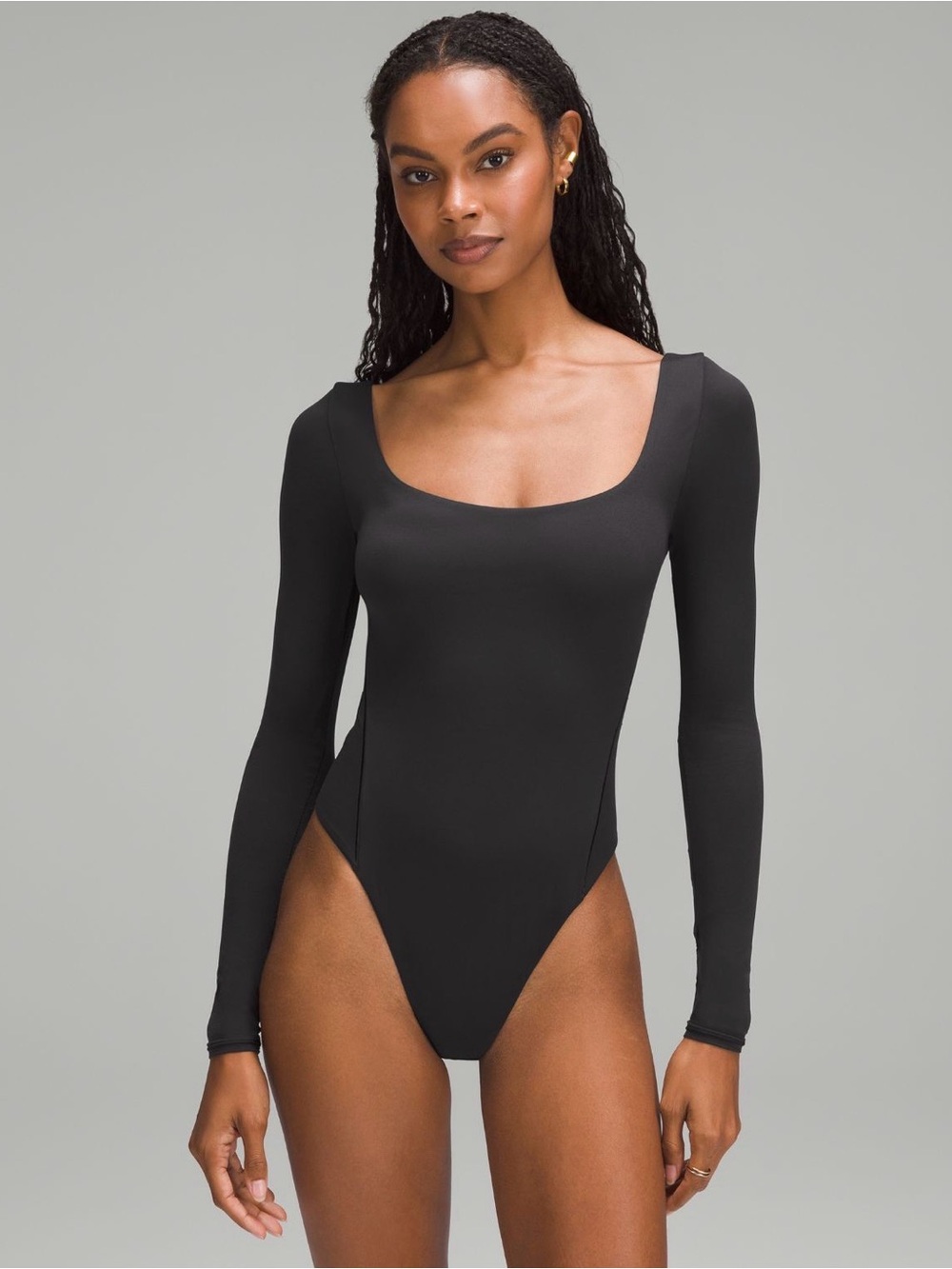 NWT Lululemon Black Wundermost Ultra-Soft Nulu Square-Neck Long-Sleeve Bodysuit